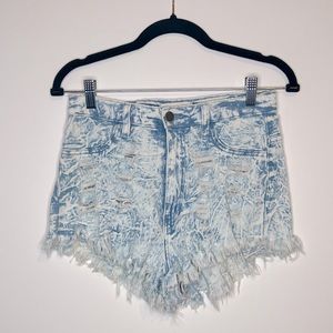 Aphrodite Super High Waisted Fray Denim Shorts- size M